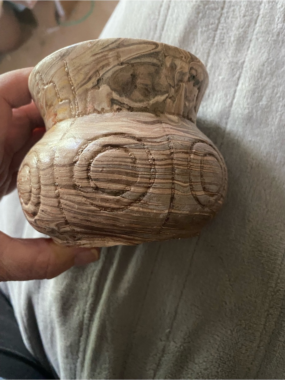 Handmade Swirl Ceramic Accent Vase - Brown and Cream.   Vintage tribal